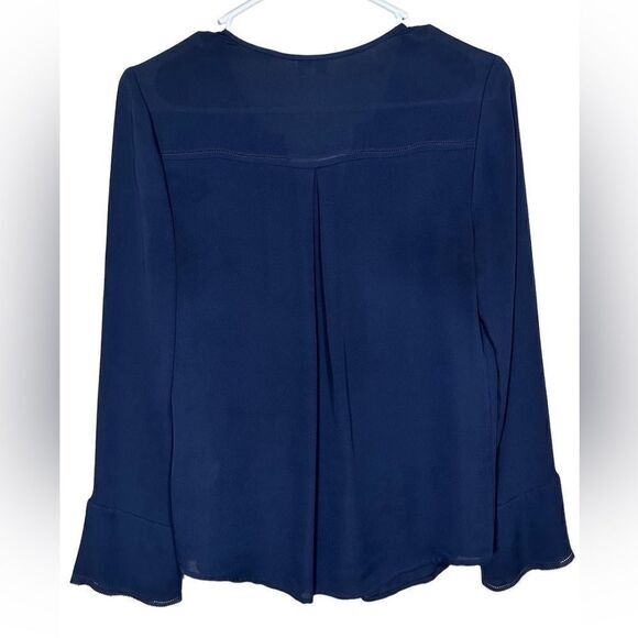 Joie tunic Silk Blouse Navy Blue ruffle long sleeves size XS - Picture 3 of 8
